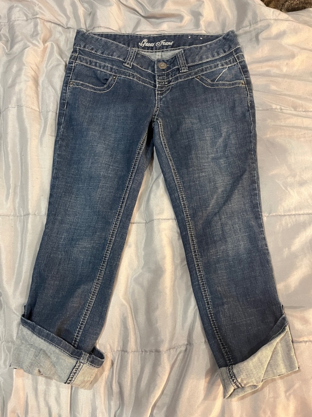 Guess Dark Blue Cropped Jeans - Rolled Hem Ankle Length